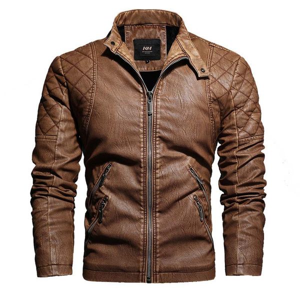 

kiovno men pu leather jackets coats zipper pockets motorcycle faux leather jackets outwear for male size m-4xl thermal, Black
