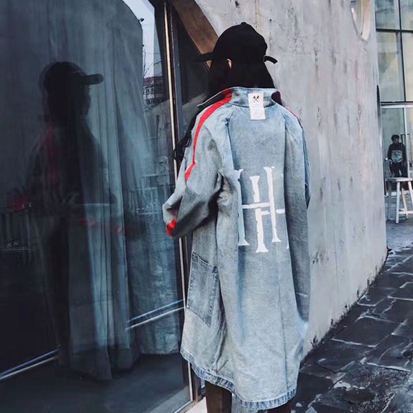 

denim trench coat for women autumn loose long coat women streetwear loose jeans trench windbreaker casaco feminino fy48, Tan;black