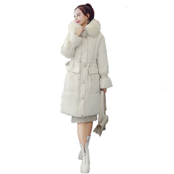 

loose plus thick parka women black beige long sleeve slim jacket 019 winter new korean hooded fashion long warmth clothing lr437