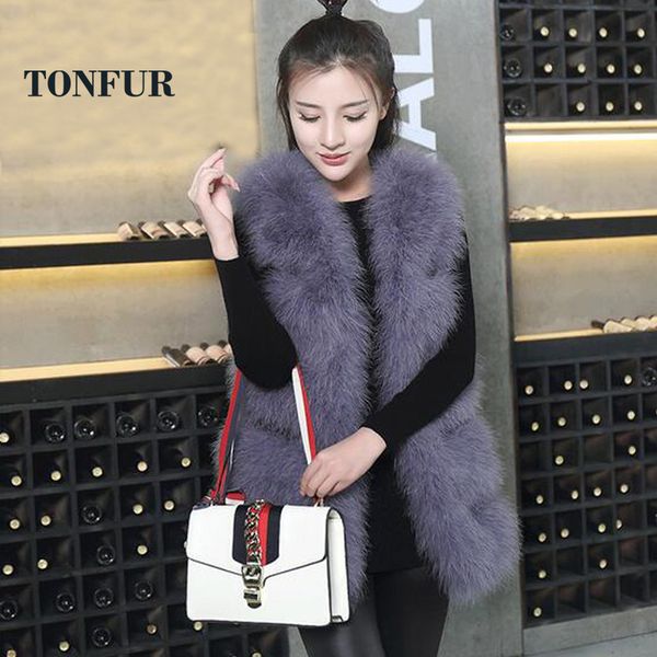 

2019 women fashion brand factory wholesale discount natural ostrich fur vest fur waistcoat high knitted gilet tsr115, Black
