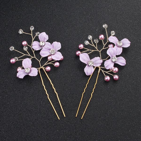 2019 Purple Flower Leaves Women Hairpins Handmade Metal Austrian