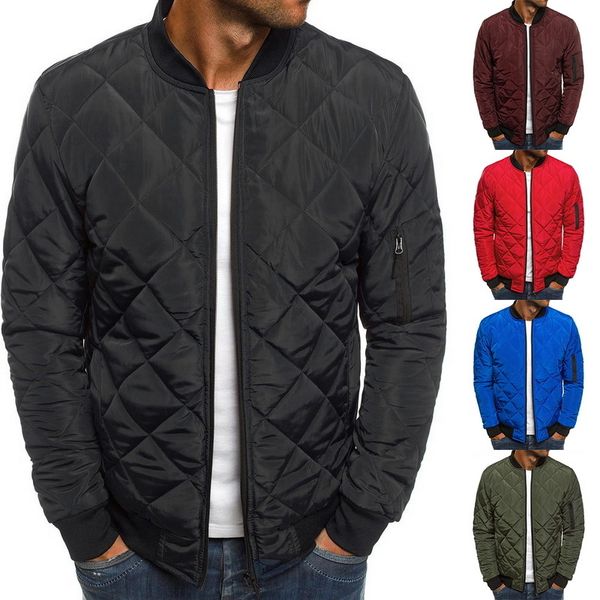 

trendy rhombus winter jackets men o neck zipper parka hombre modish casual warm coat men solid waterproof ropa hombre invierno sh190821, Black
