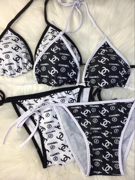 

2020 новый дизайнер женщины роскошной классического образца моды купальник бикини поп печать высокого качество из двух частей набора, White;black