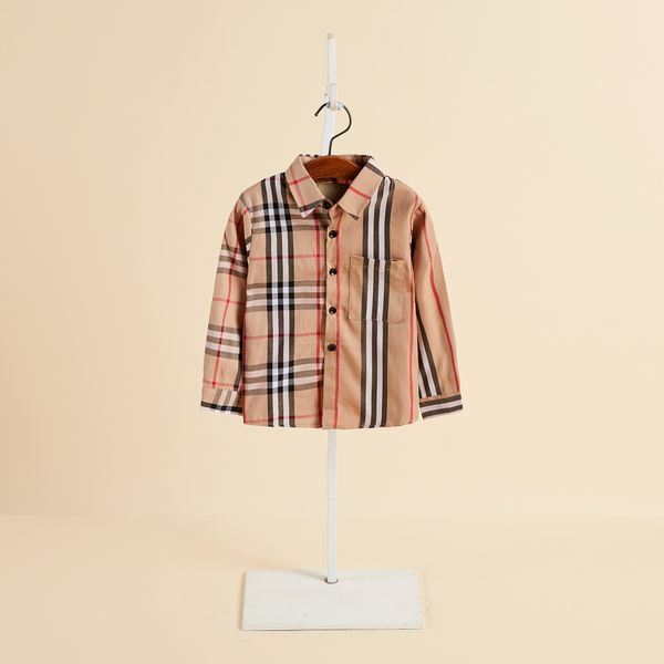

2019 spring and autumn korean children's clothing children's shirt stitching vertical striped plaid shirt lapel boys and girls aut, White;black