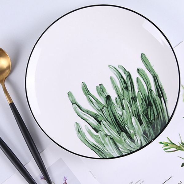 

green plant series ceramic plate dinner dishes pasta steak dessert circular fruit plates fine bone china kitchenware