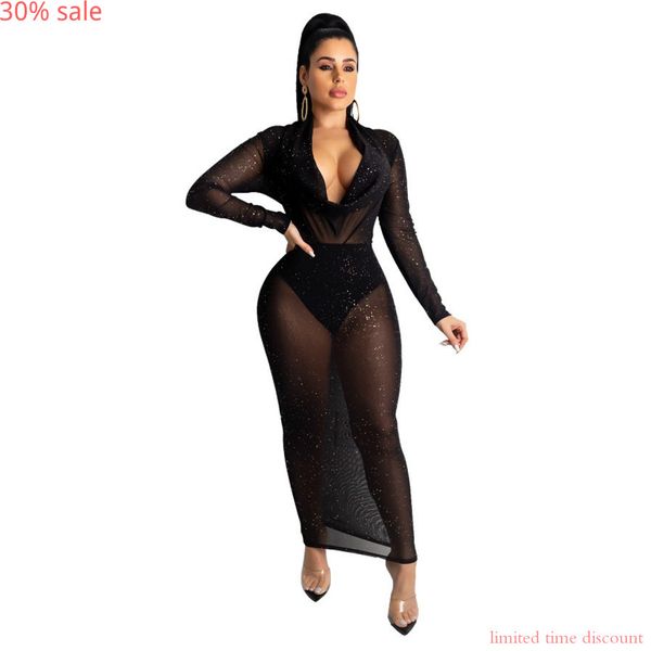 

black dresses 2019 long sleeve v neck bodycon nightclub see through long dress mesh party nightclub maxi dress, Black;gray