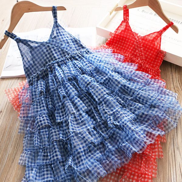 

girls dress summer cake mesh princess dress, Red;yellow