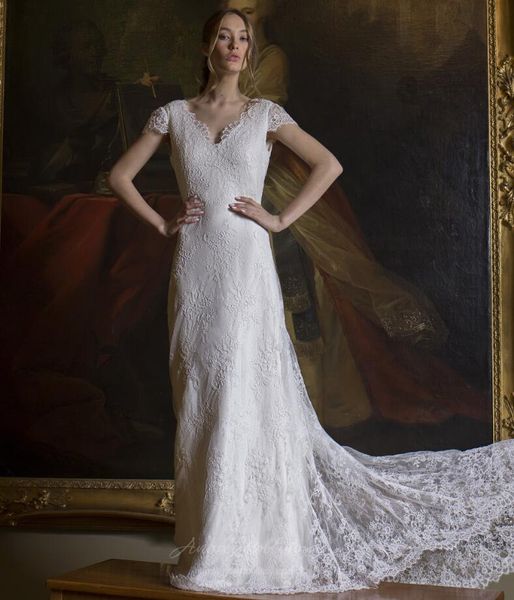 Discount 2019 A Line Long Boho Wedding Dress With Cap Sleeves
