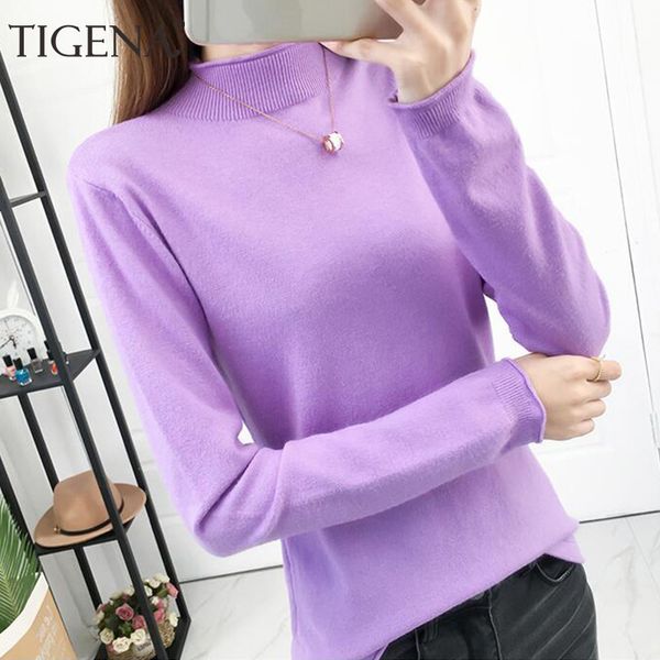 

tigena new 2019 autumn winter half turtleneck pullover sweater women jumper long sleeve knitted sweater female ladies purple, White;black
