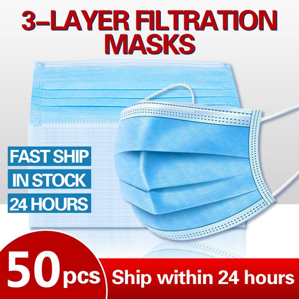 

50pcs disposable face mouth masks anti pm2.5 masks anti mask non-woven masks face 3 layers earloop mask