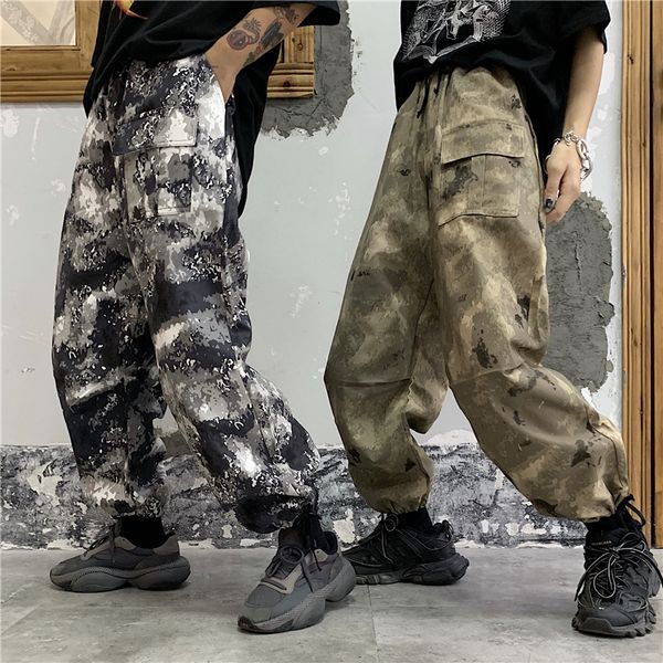 

men spring camouflage retro 2020 ankle-length pants mens casual joggers male korean hip hop harem pants fashions, Black