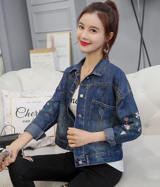 

woman chun qiu han edition new fund high-quality goods is special character tide outdoor and loose joker embroidery cowboy coat / s-2xl, Black;brown