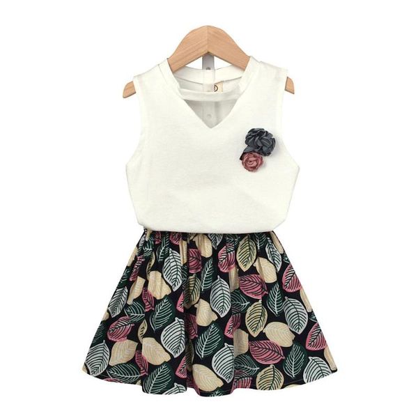 

2020 лета новых дети одежды костюм хлопок рукава рубашка топы printed мини юбка 2 шт набор девочек костюмов 2-7 ÿ детской одежды, White