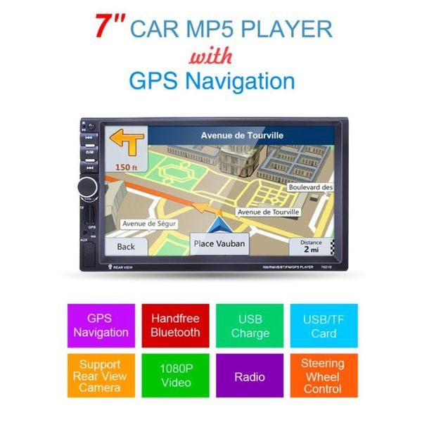 

7021g 7-inch 1080p hd touch screen car mp5 player gps navigation handsbluetooth fm radio tuner aux audio input