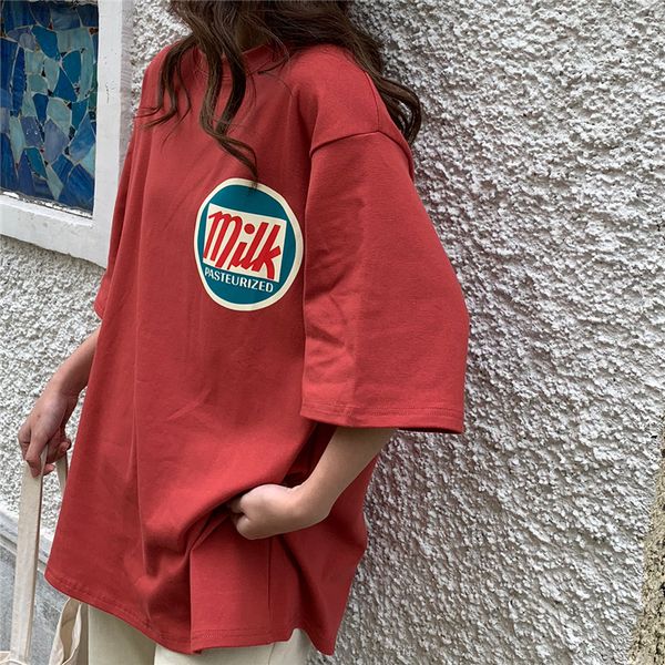 

t-shirts women harajuku milk printed kawaii bf couple clothes loose long summer tee womens tshirt korean style trendy, White