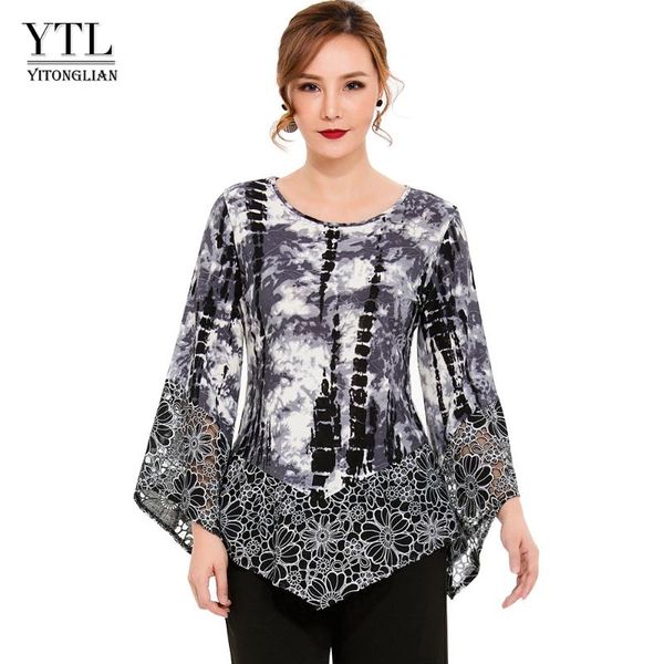 

women fashion autumn three quarter sleeve t-shirt lace hollow out decoration tied dyed jersey office lady casual style h213, White