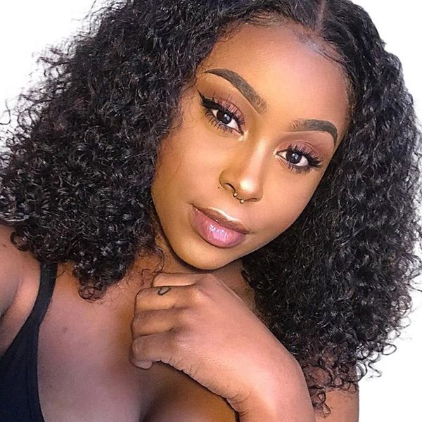 

brazilian curly short human hair wigs remy kinky curly bob wigs curly human hair lace wig 4*4 closure wigs, Black