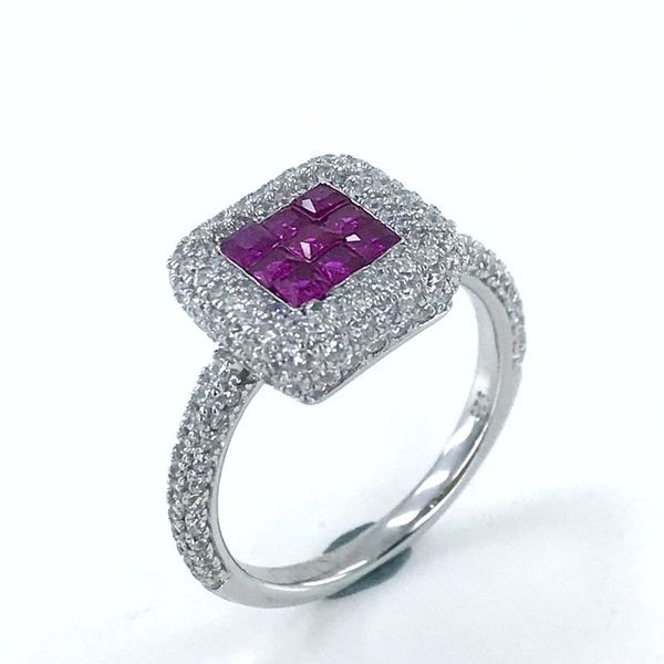 

italian craftsmanship baguette ruby square silver ring, Golden;silver