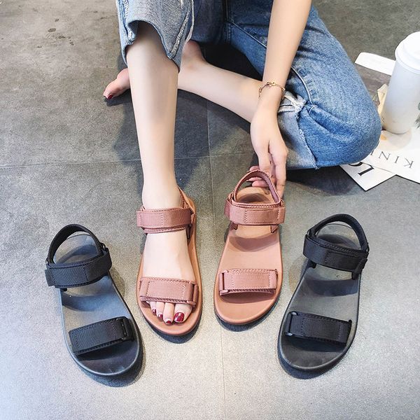 

1935-sports sandals women's summer 2019 versitile fashion students korean-style flat sandals ins fashion, Black
