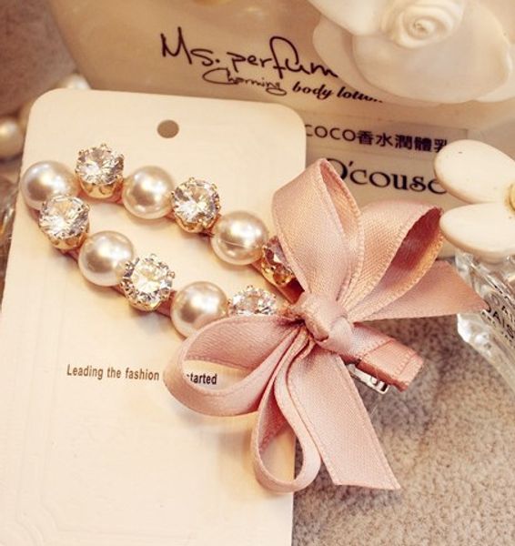 

classic hairpin clip clip bow headdress hair accessories temperament women hairpin headwear jewelry, Golden;white