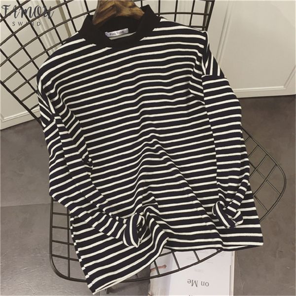 

t shirts women striped loose simple all match korean style leisure daily trendy soft t shirt womens tees new, White