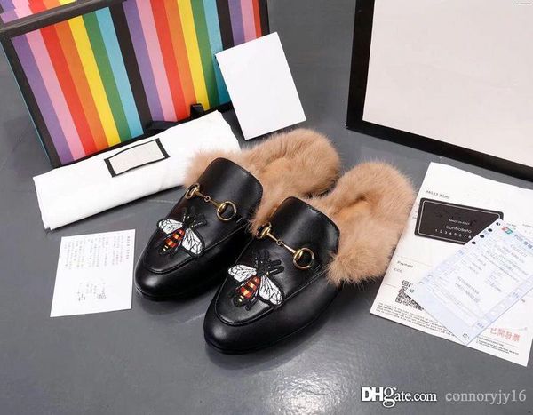 

19ssdesigner luxury women summer princetown lace velvet slippers mules loafers genuine leather with buckle pattern with box, Black