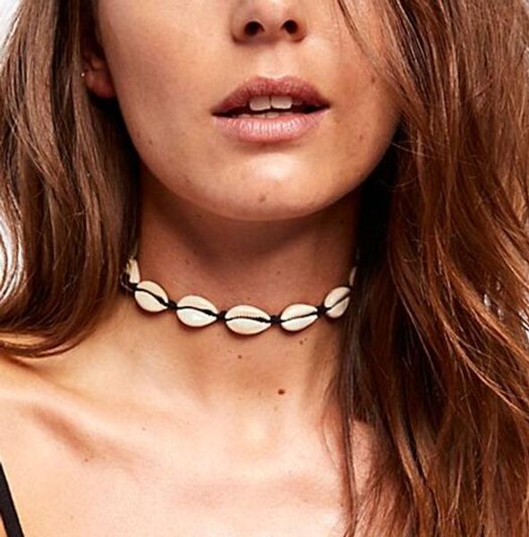 

new fashion black rope chain natural seashell choker necklace collar necklace shell choker for summer beach gift, Silver