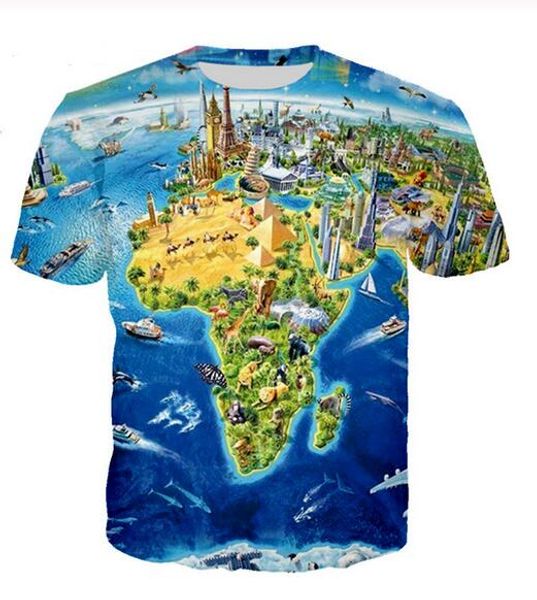 

новая мода мужская / женщины карта мира shirt летний стиль смешные унисекс 3d печати случайные футболки топы plus размер t0137, White;black