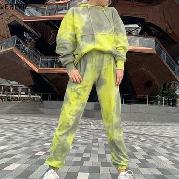 

vertvie tracksuit women two piece running set pants hooded tie dye hoodies ropa mujer summer 2 piece sweat suits sportswear, Black;blue