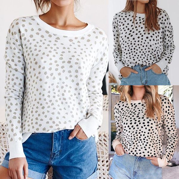 

2019 fashion women casual pullover knitted leopard print long sleeve loose o-neck sweater casaco feminino autumn winter b1, White;black