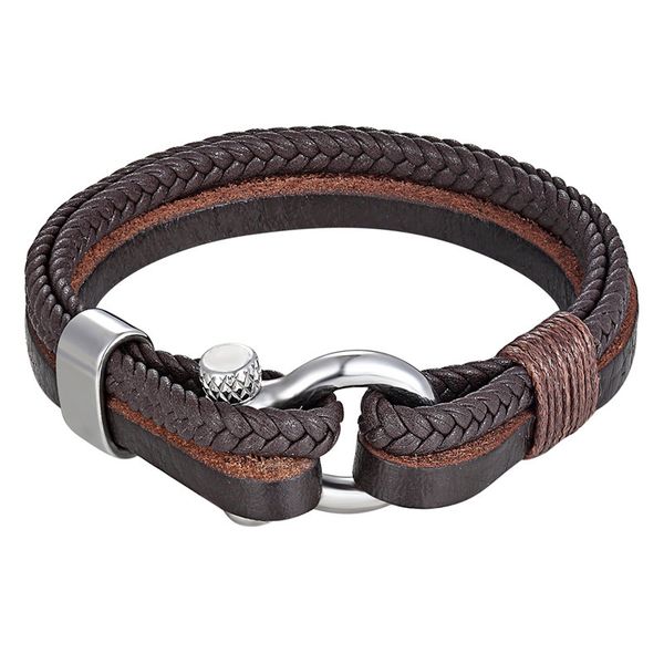 

мужская нержавеющей стали якорь скобы черный / коричневый кожаный браслет браслеты surf nautical sailor мужчины браслет мода ювелирные издел, White