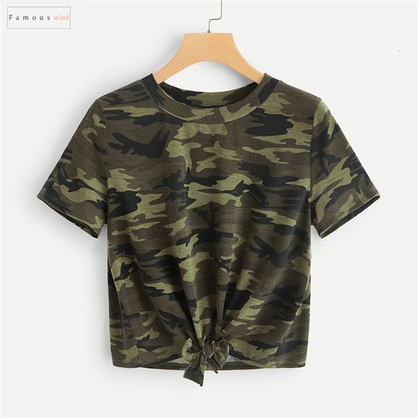 

knot t shirt front and camouflage tee style fashion 2019 summer casual short sleeve streetwear women animal print tees, White
