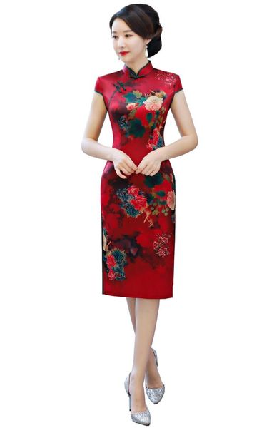 

shanghai story 2018 short sleeve knee length cheongsam dress chinese qipao dress vintage chinese traditional dresses for women, Red