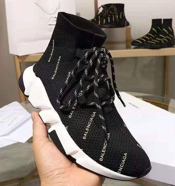 

branded men strech knit lace-up sock trainers designer women shock absorber tricolor rubber sole sneaker boot, Blue;gray