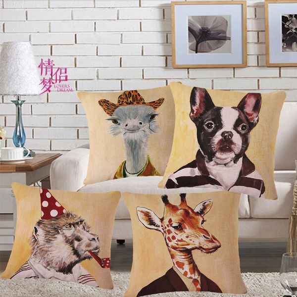 

originality animal figure cotton flax pillow back cushion can customize