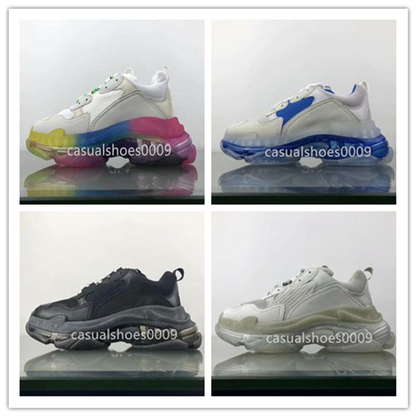 

2019 new style paris 17fw triple-s sneakers fashion luxury designer shoes rainbow crystal bottom men and women triple s casual dad shoes a09, Black