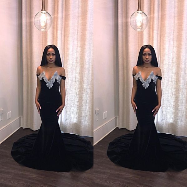 2018 Black Off Shoulders Prom Dresses Mermaid Sweetheart Beaded Appliques Formal Evening Gowns For Women Fashion Nova Engagement Prom Dress Cheap Blue