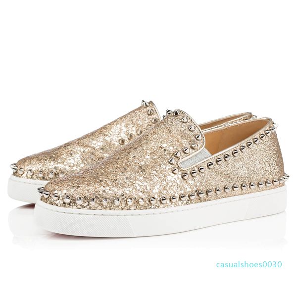 

retro low sneakers red bottom women loafers flats pik boat woman black gold glitter suede leather slip on women casual trainers c30