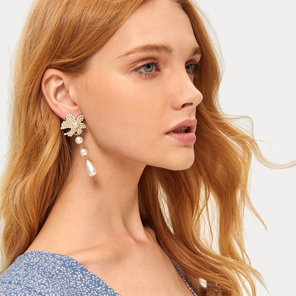 

heartshaped cristal серьги 2019 горный хрусталь цветок серьги бифштексы длинные жемчужные серьги женские серьги для дам, Golden