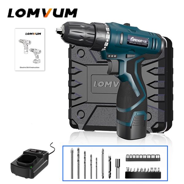 

lomvum 16v double speed cordless screwdriver 2 battery electric mini drill led light power indicator non-slip handle pc lz