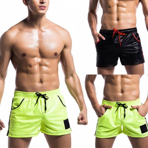 

newly men faux leather underwear home casual fashion running fitness shorts bf88, White;black
