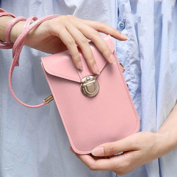 

handbags personality mini mobile phone bag leisure trend with back side clear touching screen leather bag fashion practical