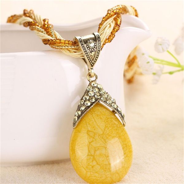 

popular bohemia vintage big stone layered pendant necklace statement maxi collar female choker necklace accessories, Silver