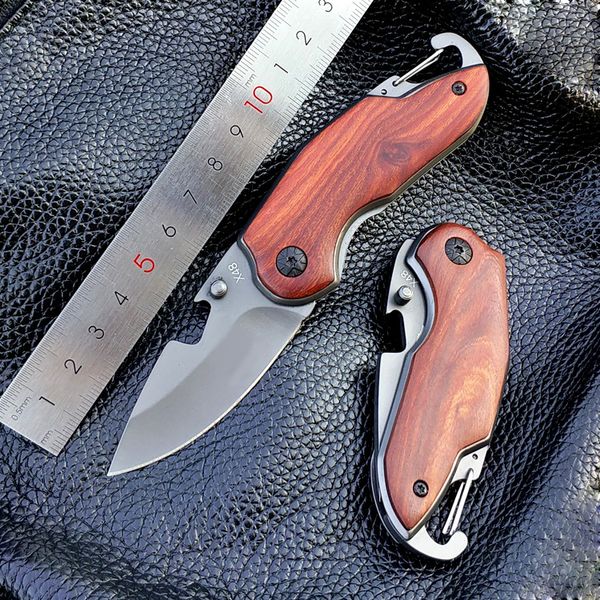 MINI X48 Coltello pieghevole in titanio Manico in legno Coltello tascabile tattico di sopravvivenza Piccoli coltelli da campeggio Strumenti EDC