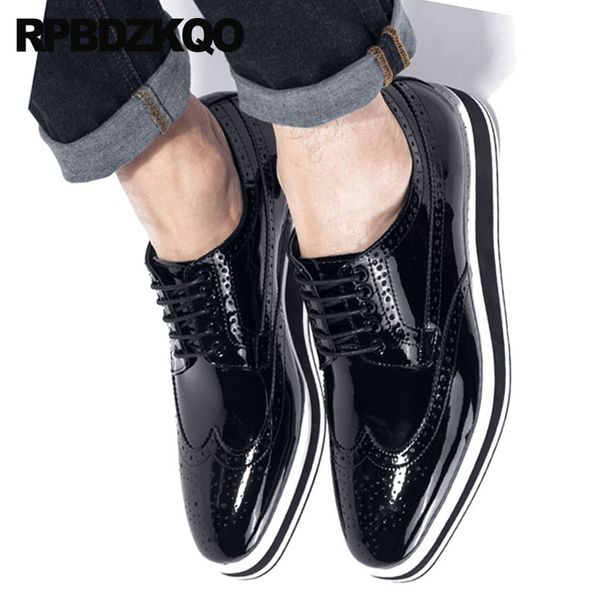 

italian oxfords men italy casual shoes creepers platform wingtip wedges patent leather genuine brogue party british style brand, Black