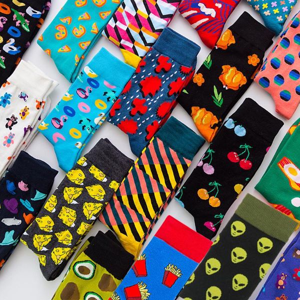 

novelty happy funny men graphic socks combed cotton omelet frog crazy burger salmon corn avocado bird fish sock christmas gift, Black