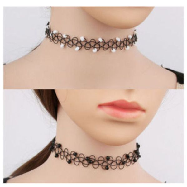 

12pcs popular women's vintage gothic black lace choker collar retro punk tattoo necklace, Silver