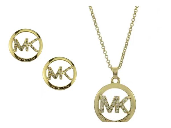 

Variou tyle m letter pendant necklace earring jewelry et women gold round two piece diamond jewelry et