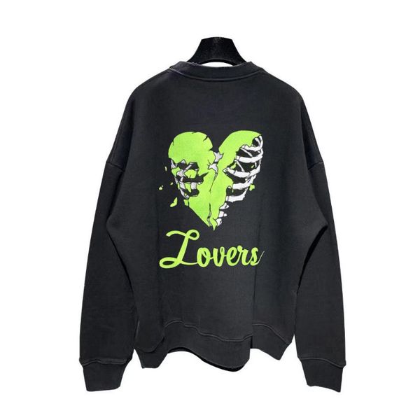 

mens designer hoodies broken skull heart print fashion high street brand loose hoodie pullover sweatshirt s-xl, Black