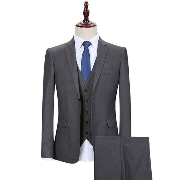 

dark gray business men suits three piece one button classic fit wedding groom tuxedos custom made jacket pant vest, Black;gray